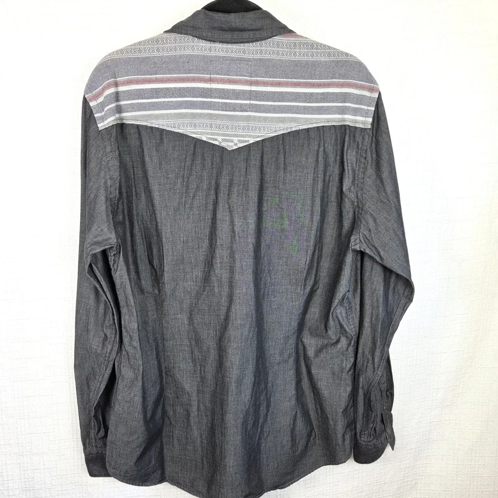 Guess Button Up Charcoal Gray Flip Cuff Yoke Slim‎ Fit Western Shirt Men's L
